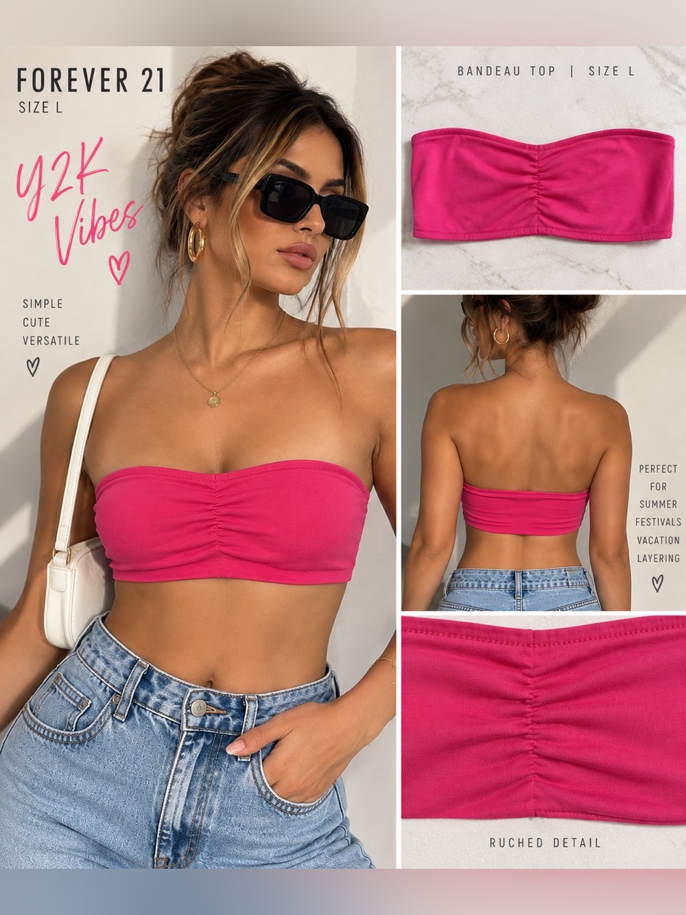Forever 21 Hot Pink Ruched Bandeau Crop Top
